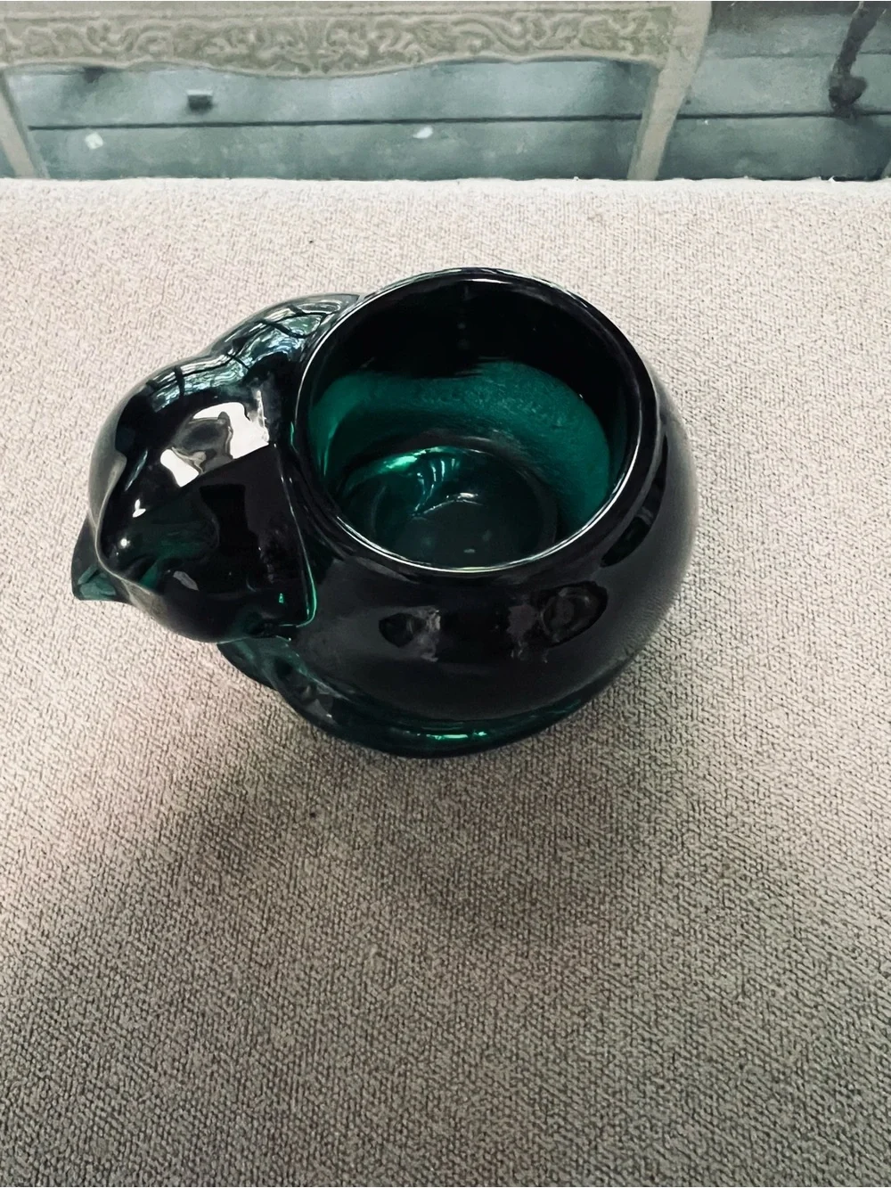 Indiana Glass VTG Emerald Green Sleeping Cat Votive Candle Holder Paperweight